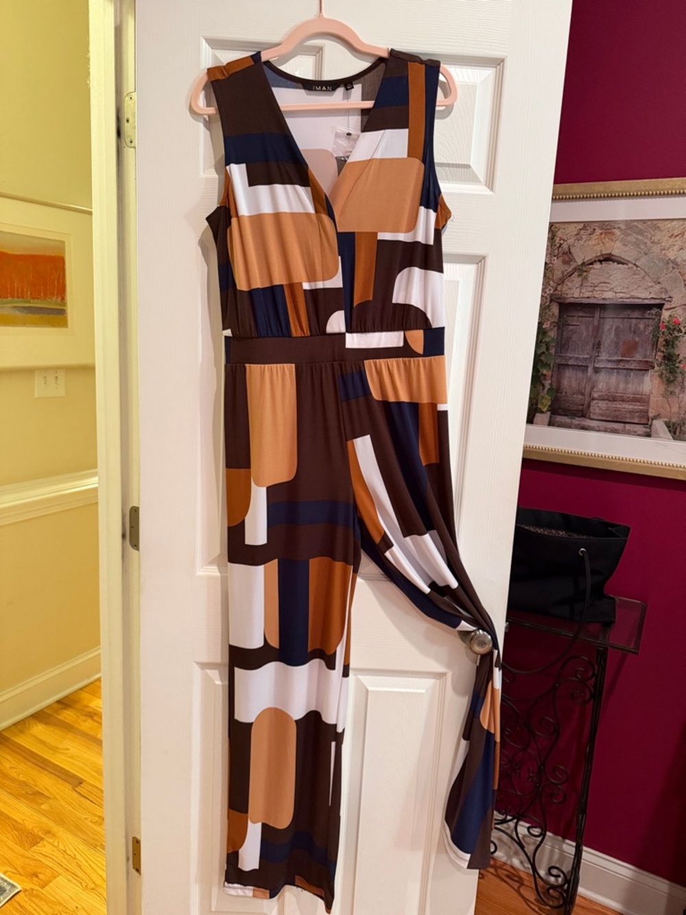 IMAN Two-Tone Dress Top in Brown, Tan & White